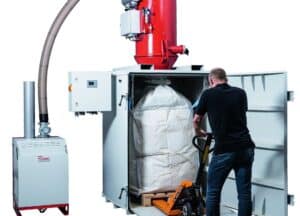 Das (vor)abgeschiedene Sauggut wird in einem Bigbag gesammelt und lässt sich per Hubwagen oder Stapler entnehmen.